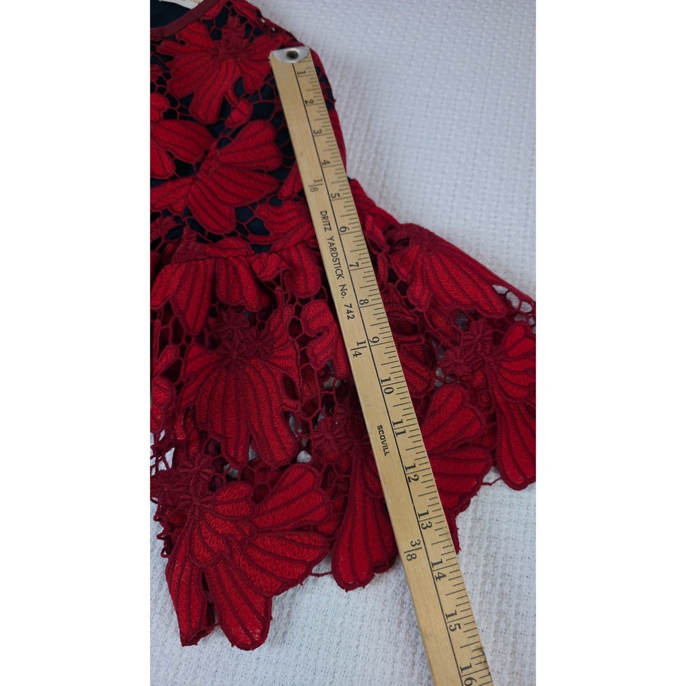 Tory Burch Dress Women 6 Red Guipure Lace Bell Sleeve Mini Floral - Picture 8 of 12